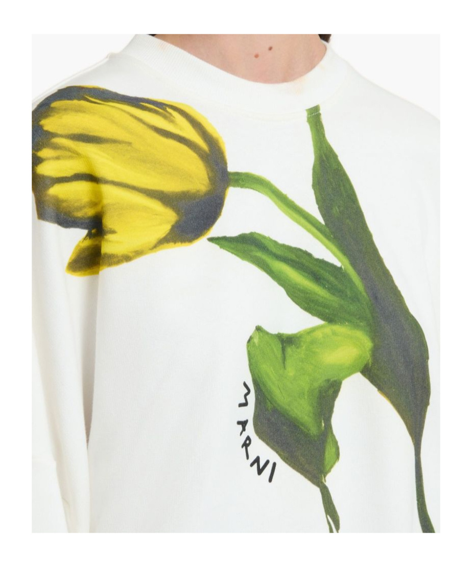 Marni White Cotton Sweatshirt With Tulip Print In White