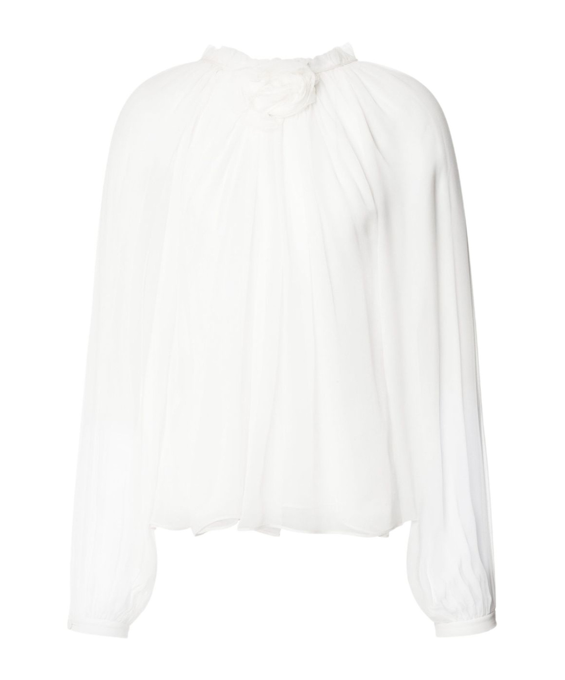 Alberta Ferretti Sheer Silk Chiffon Blouse With Floral Detail In White