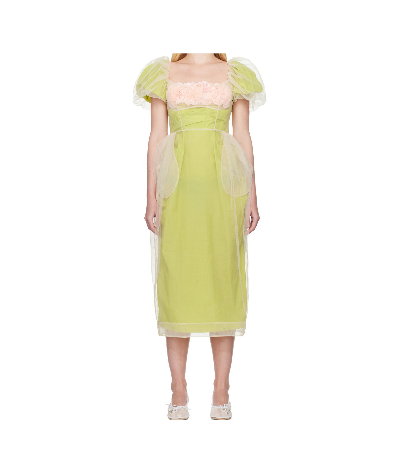 Simone Rocha Layered Balconette Midi Dress In Yellow