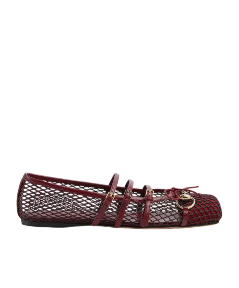 Gucci Net Nappa Triple-strap Horsebit Ballerina Flats