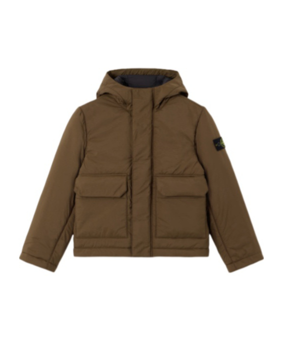 Stone Island Hooded Padded Jacket With Hook-and-loop Pockets In Brown