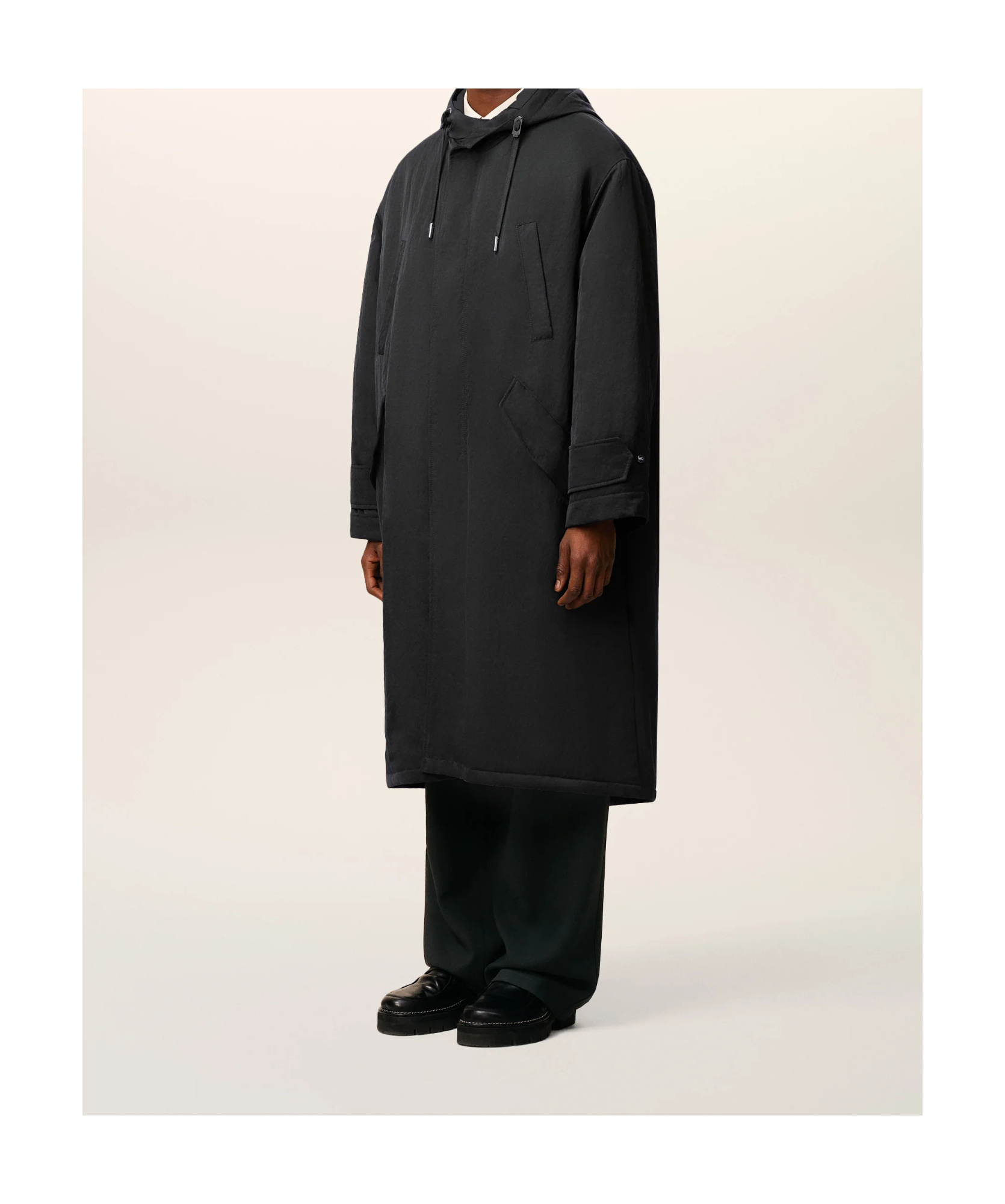 Ami Alexandre Mattiussi Long Grey Polyamide Jacket With Adjustable Hood And Flap Pockets In Black
