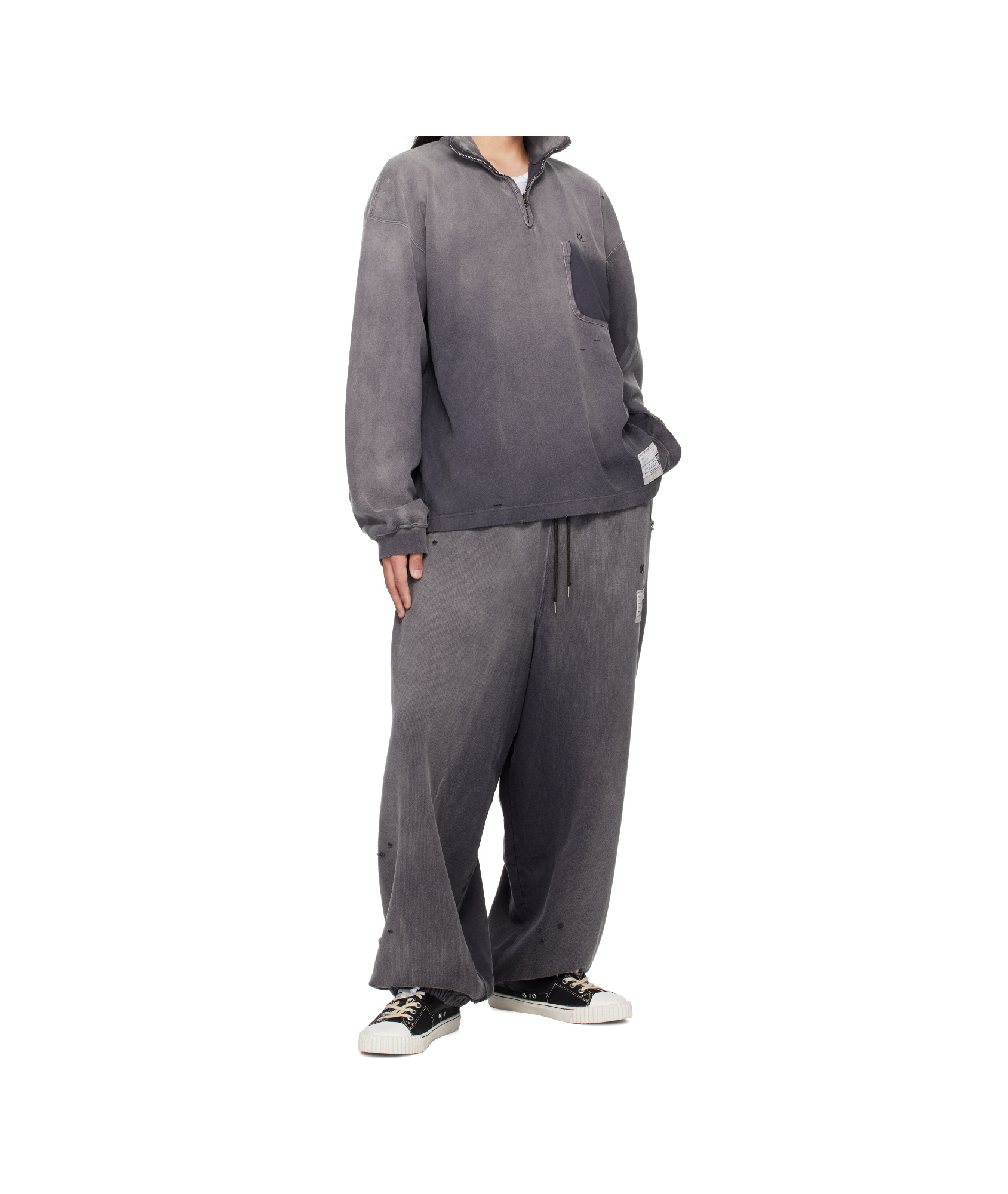 Miharayasuhiro Black Sun Faded Quarter Zip-up Sweatshirt In Gray