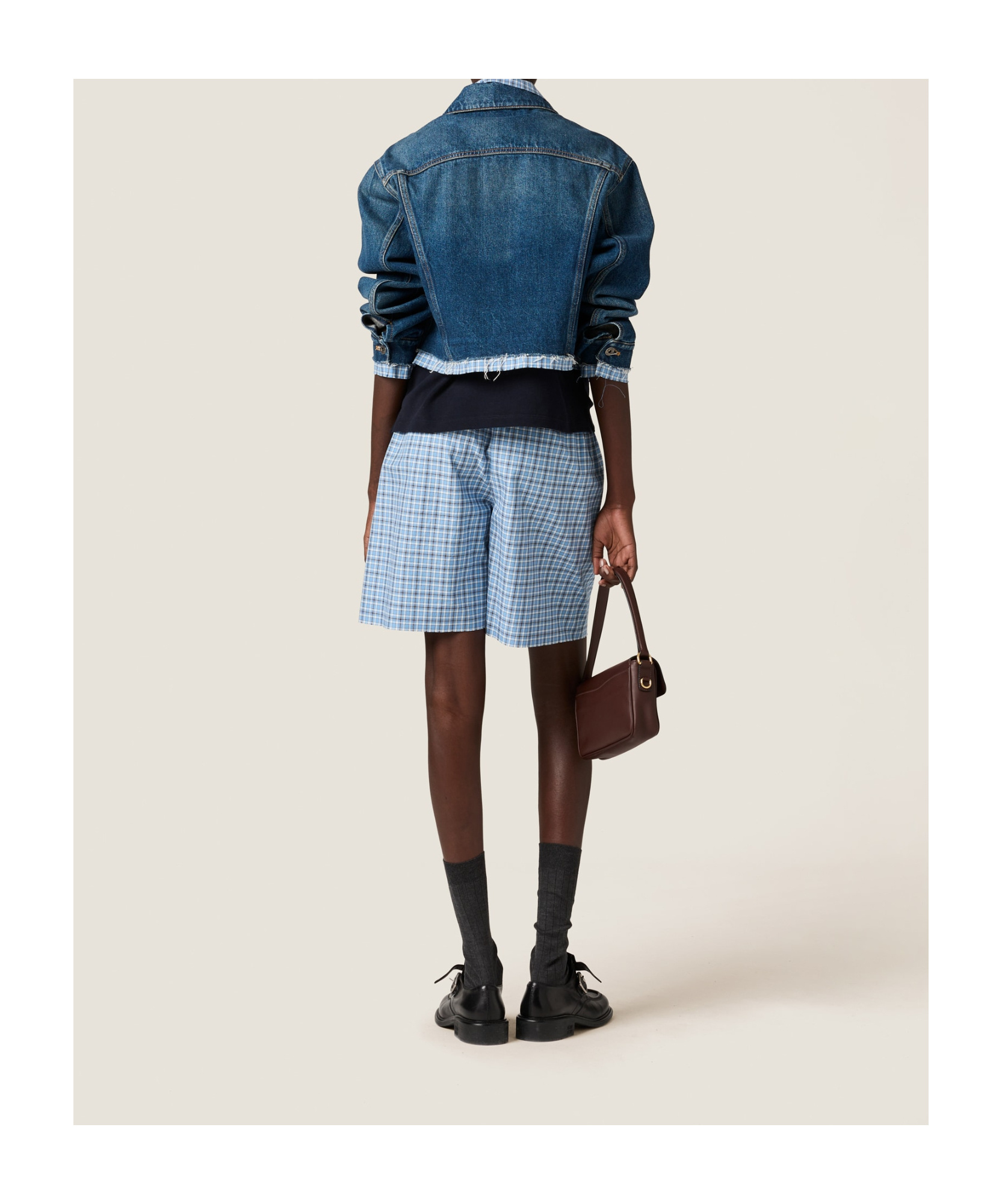 Miu Miu Checked Poplin Boxer Shorts In Blue