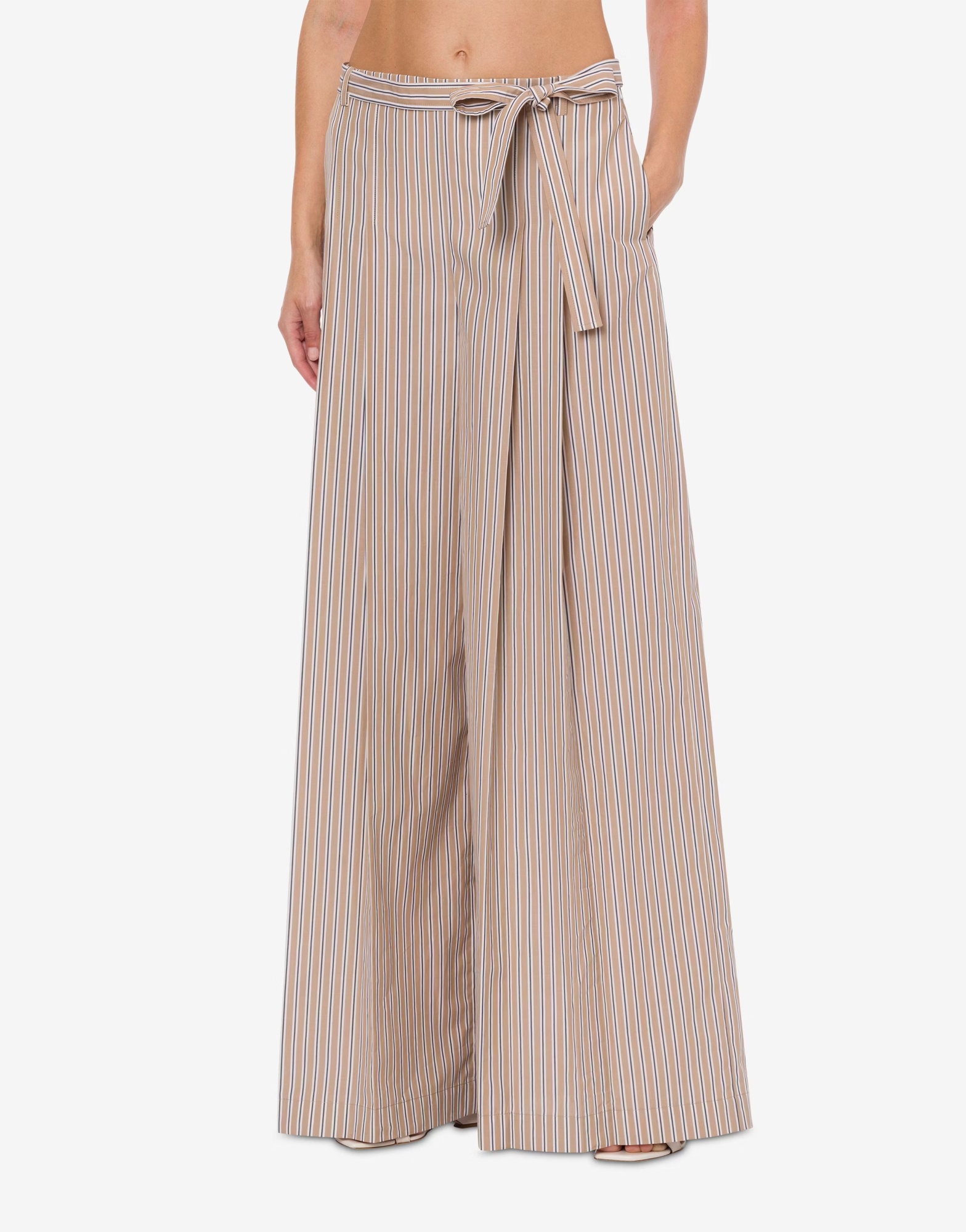 Alberta Ferretti Striped Poplin Belted Wide Pants In Nude