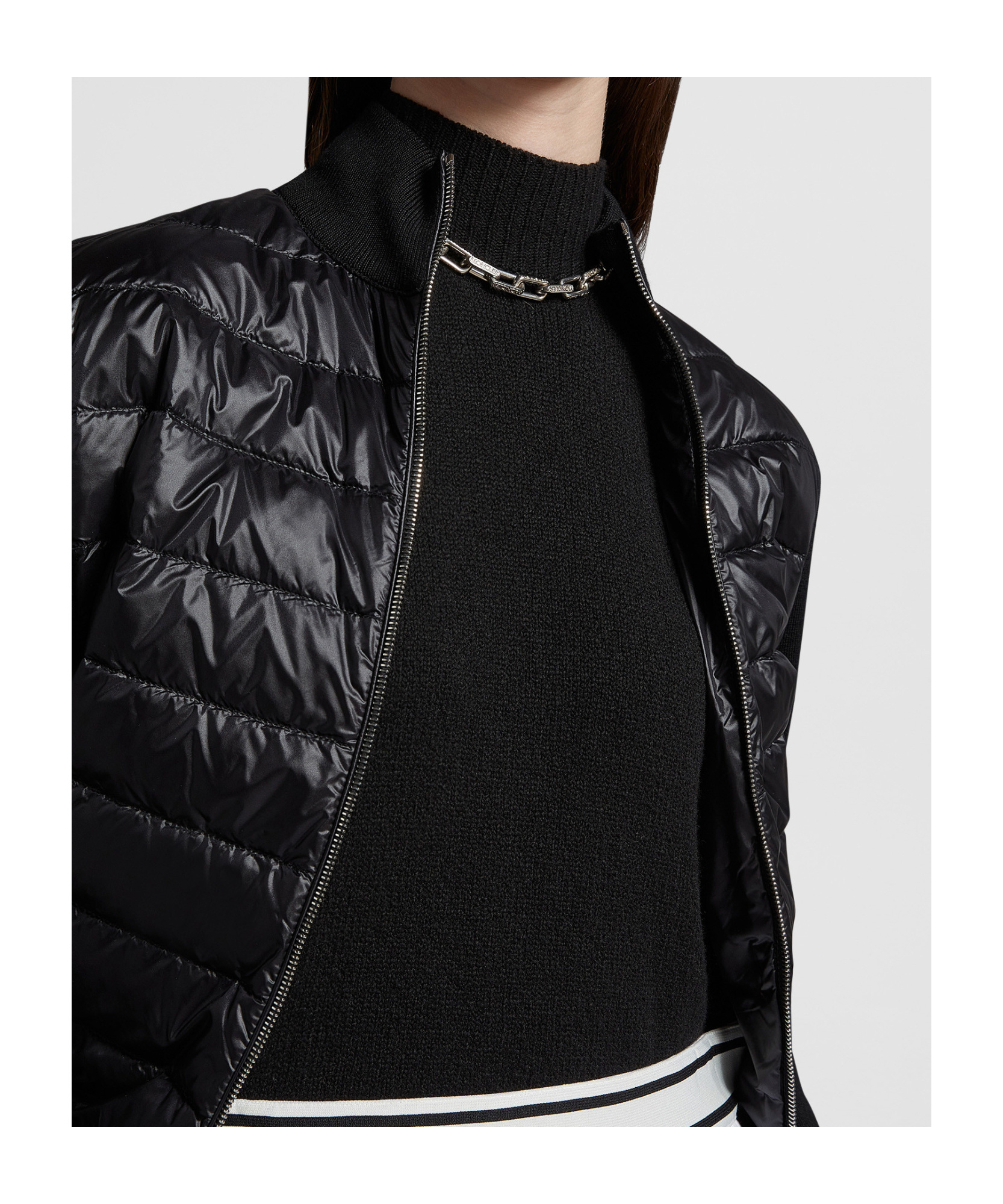 Moncler Padded Wool Zipper Cardigan In Black