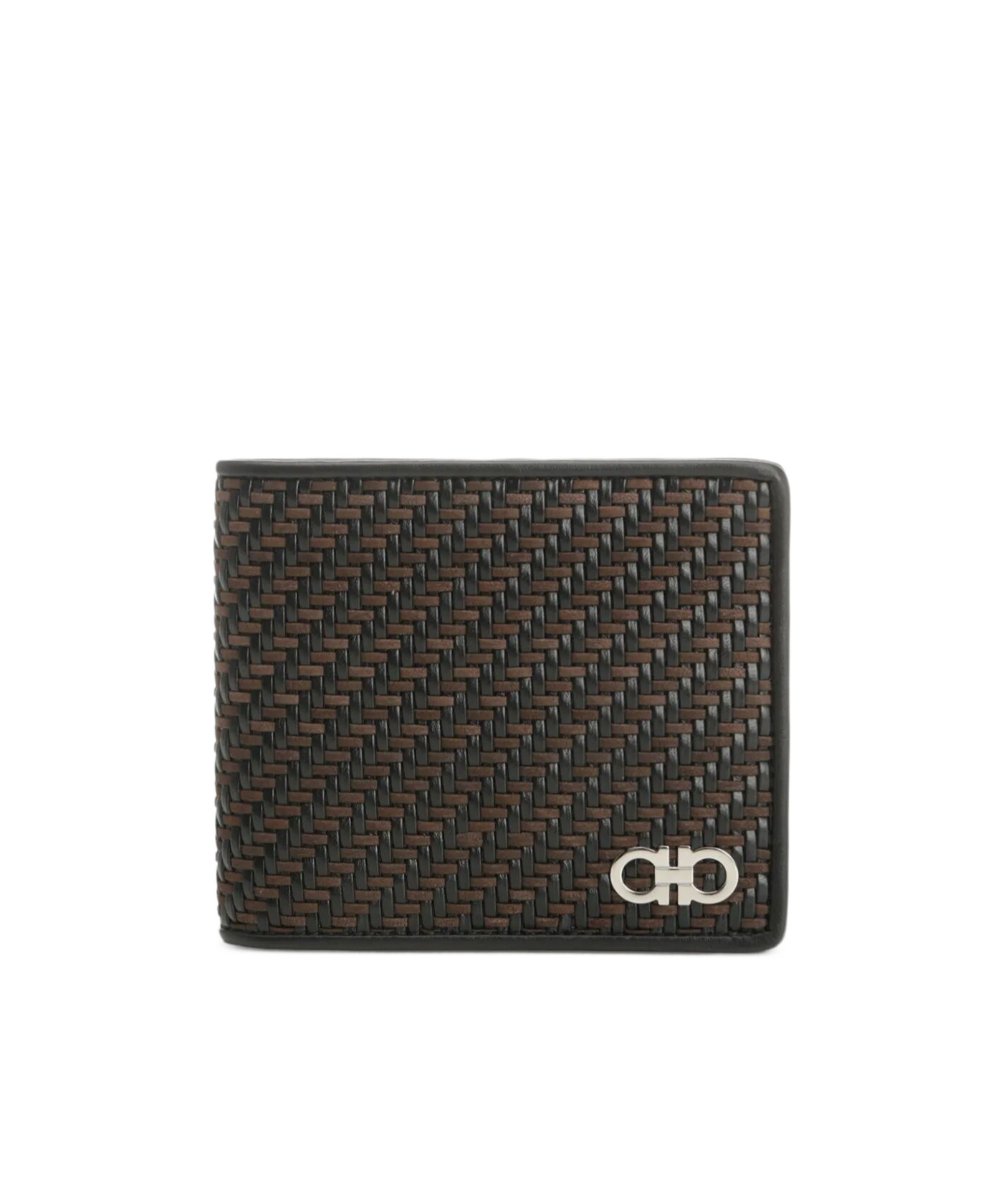 Ferragamo Two-tone Woven Leather Bi-fold Wallet In Brown