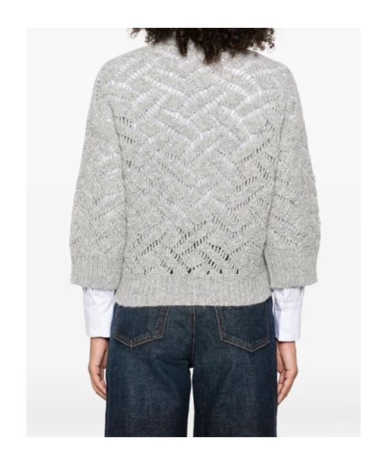 Peserico Chevron-pattern Crew-neck Sweater In Gray