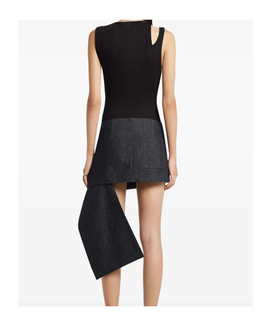 Courrèges Asymmetric-neckline Ribbed Top In Black