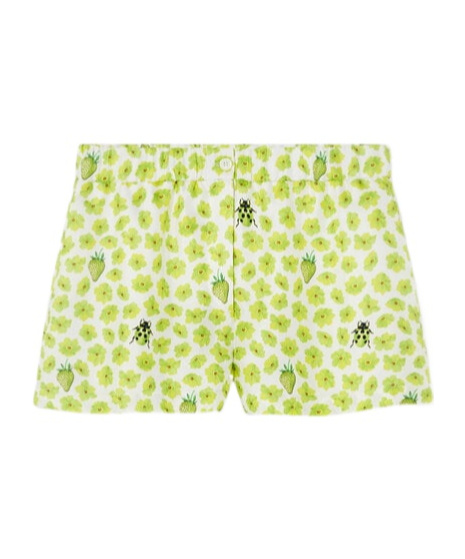 Versace Silk Twill Shorts With Strawberry Garden Print In Green