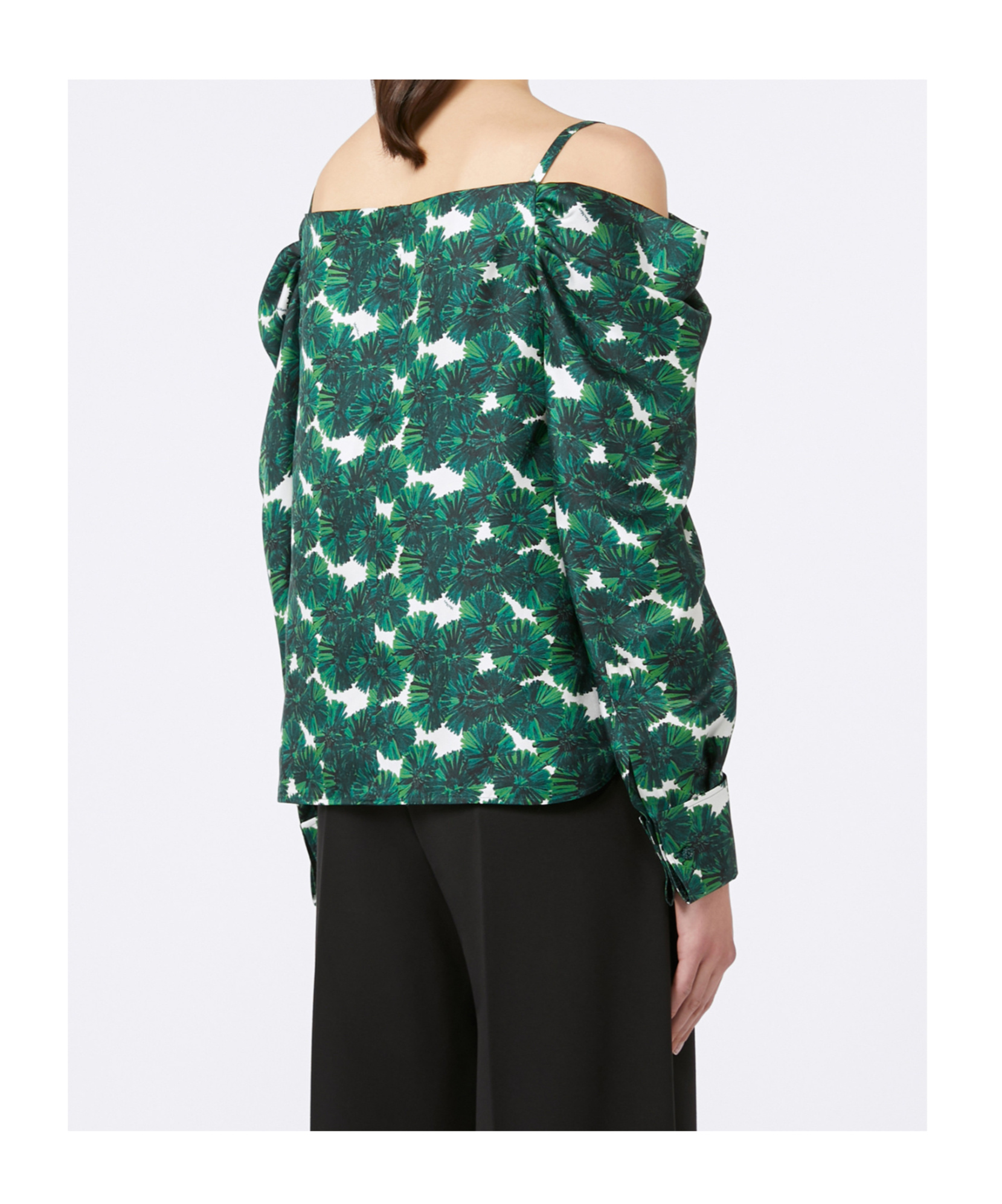 Max Mara Printed Silk Off-the-shoulder Blouse In Green