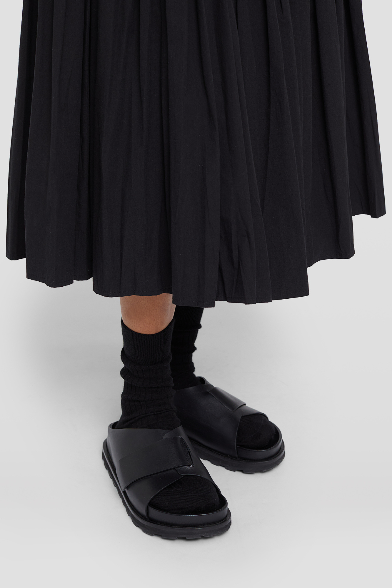 Jil Sander Platform Leather Slides In Black