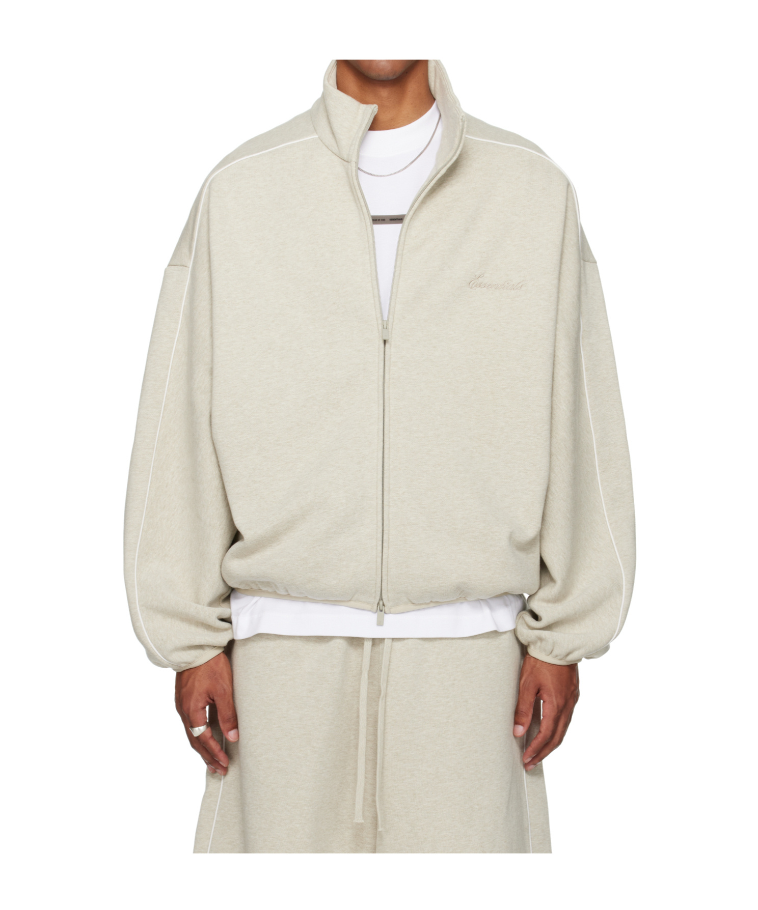 Essentials Beige Modern Fit Fleece Track Jacket In Neutral