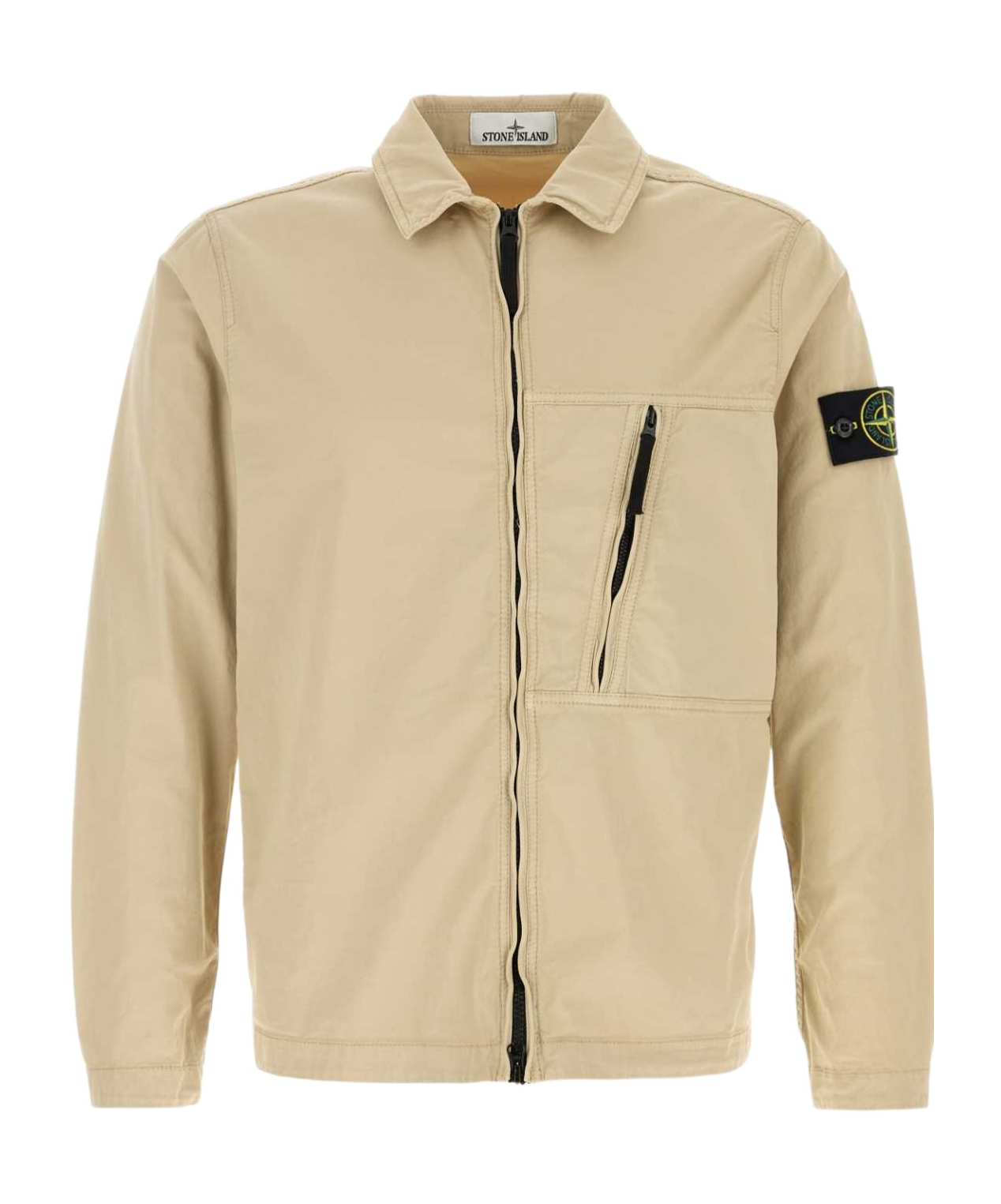 Stone Island Stretch Cotton Jacket With Collar And Pocket In Gold