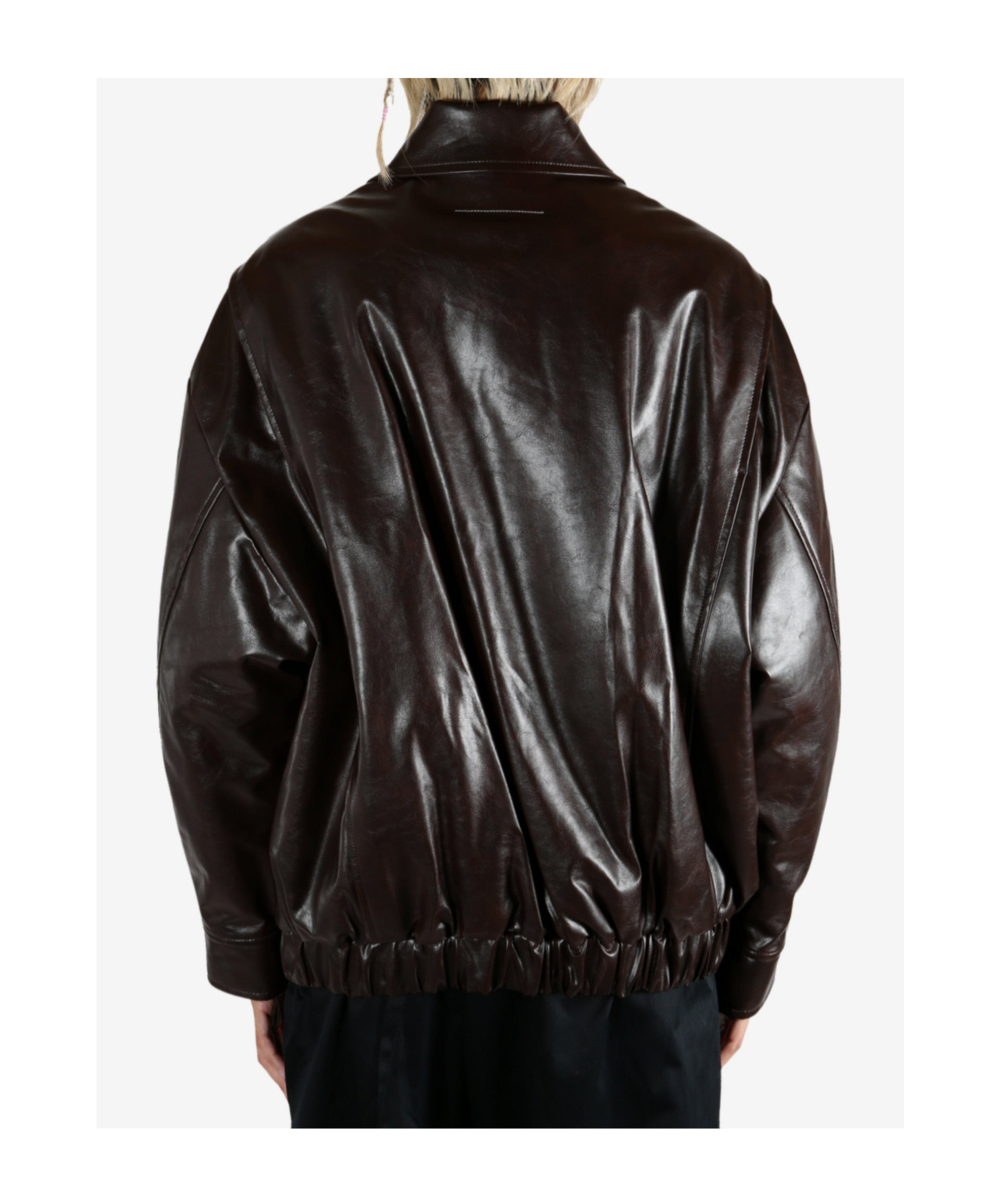 Mm6 Maison Margiela Oversize Faux Leather Bomber Jacket In Black