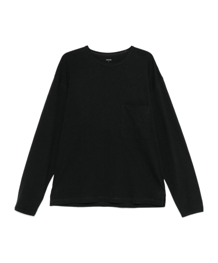 Lemaire Open-necked Black Shirt In Black
