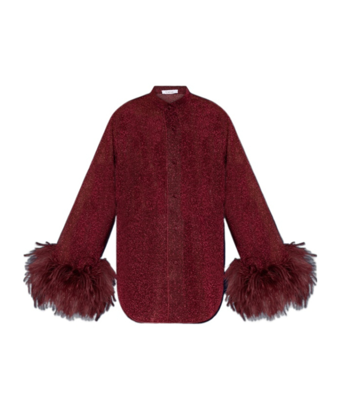 Shop Oseree Burgundy Shirt Finished With Ostrich Feathers