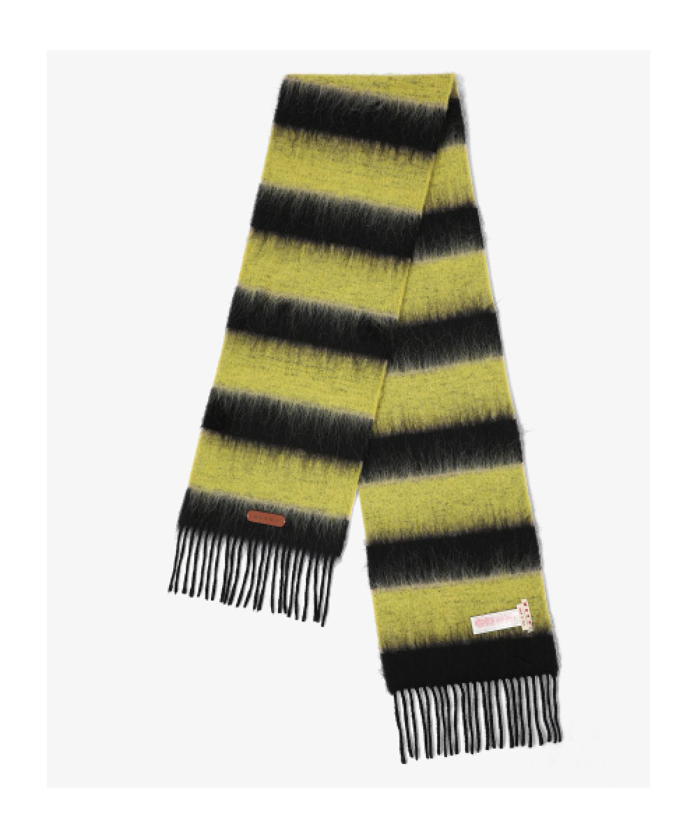 Marni Wool Blend Scarf With Striped Pattern And Fringe Detailing In Green