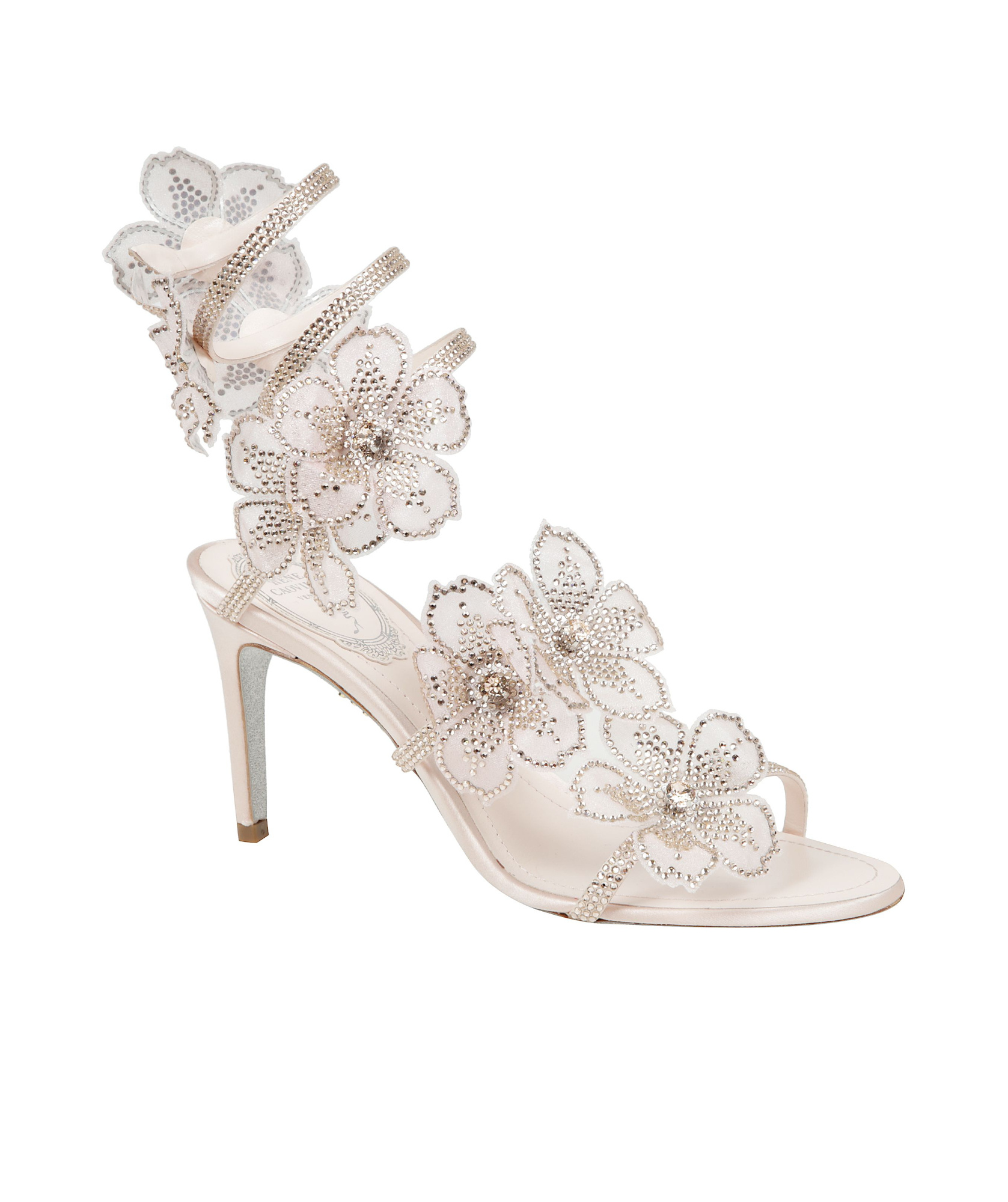 René Caovilla Flower Embellished Ankle Strap Sandals