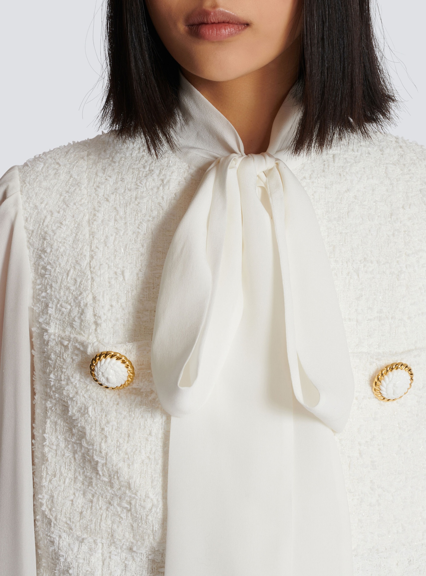 Shop Balmain Tweed And Crepe Jacket In White