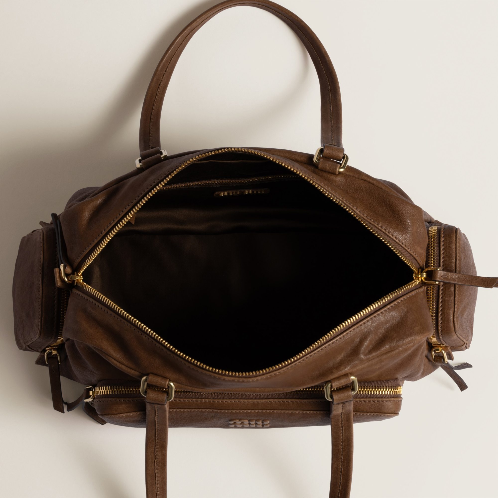 Miu Miu Leather Tote Bag In Brown