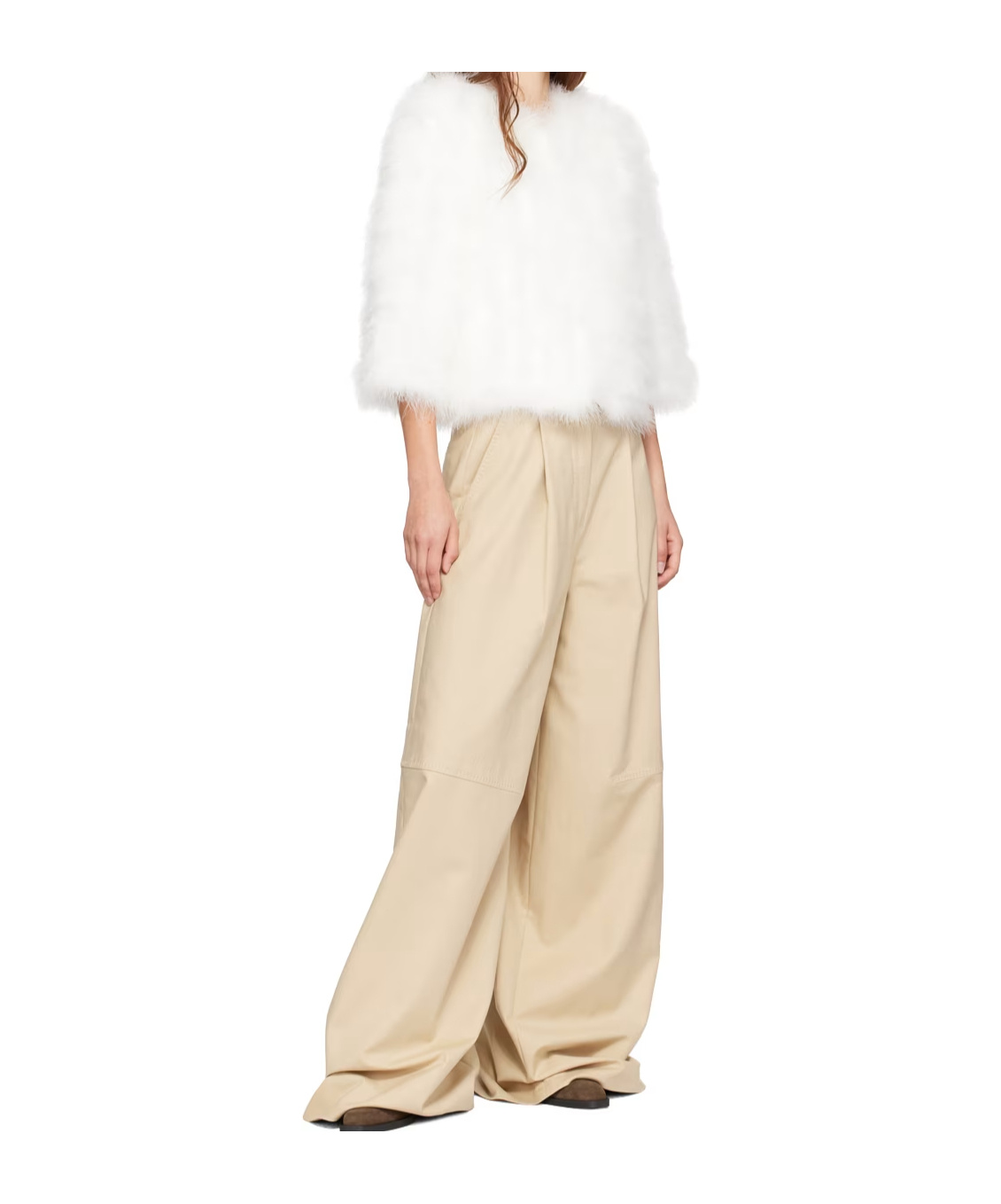 Shop Yves Salomon Cropped Quarter Sleeve Casual Coat In White