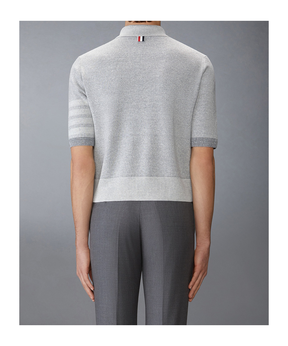 Thom Browne Gray Textured Striped Stitch 4-bar Relaxed Polo In Gray