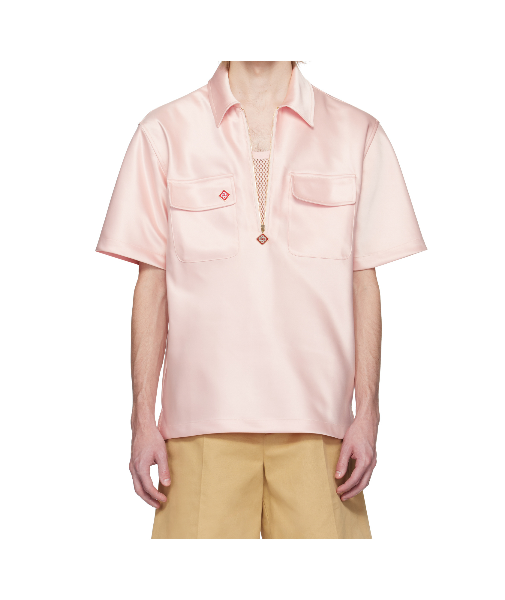 Casablanca Pink Satin Quarter Zip Shirt In Nude
