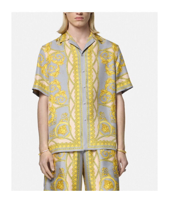 Versace Baroque Coupe Des Dieux Bowling Shirt In Gray