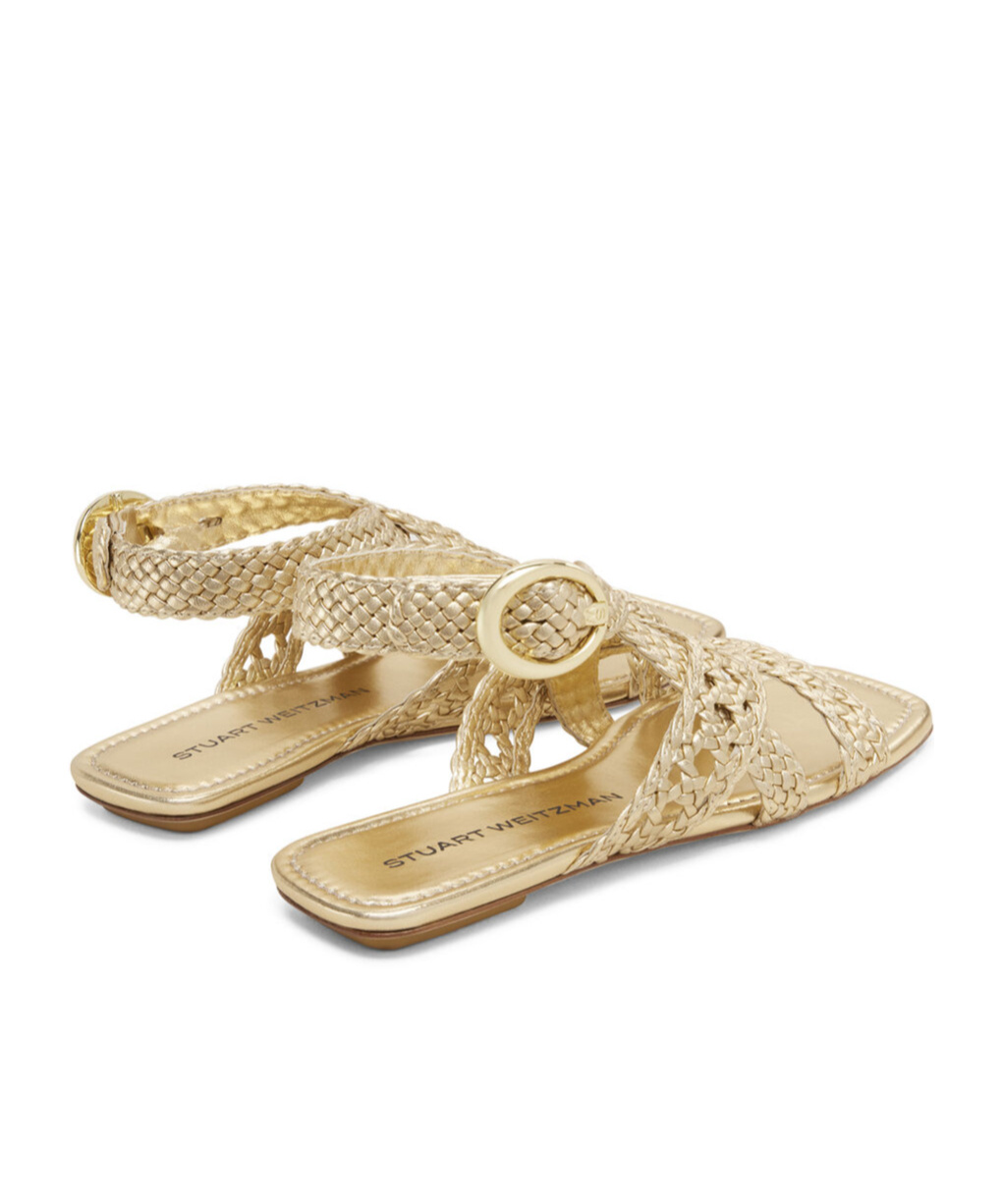 Stuart Weitzman Thea Metallic Braided Slingback Sandals