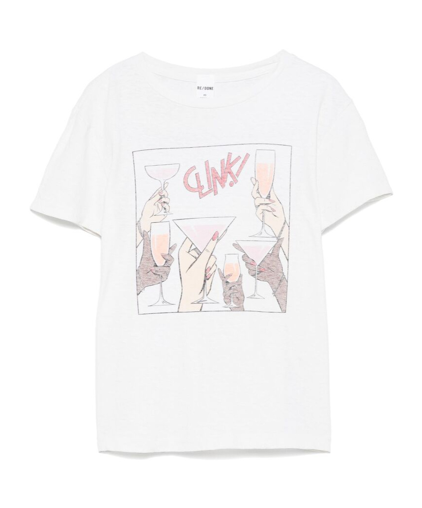 Re/done Cheers Crewneck Graphic Tee In White