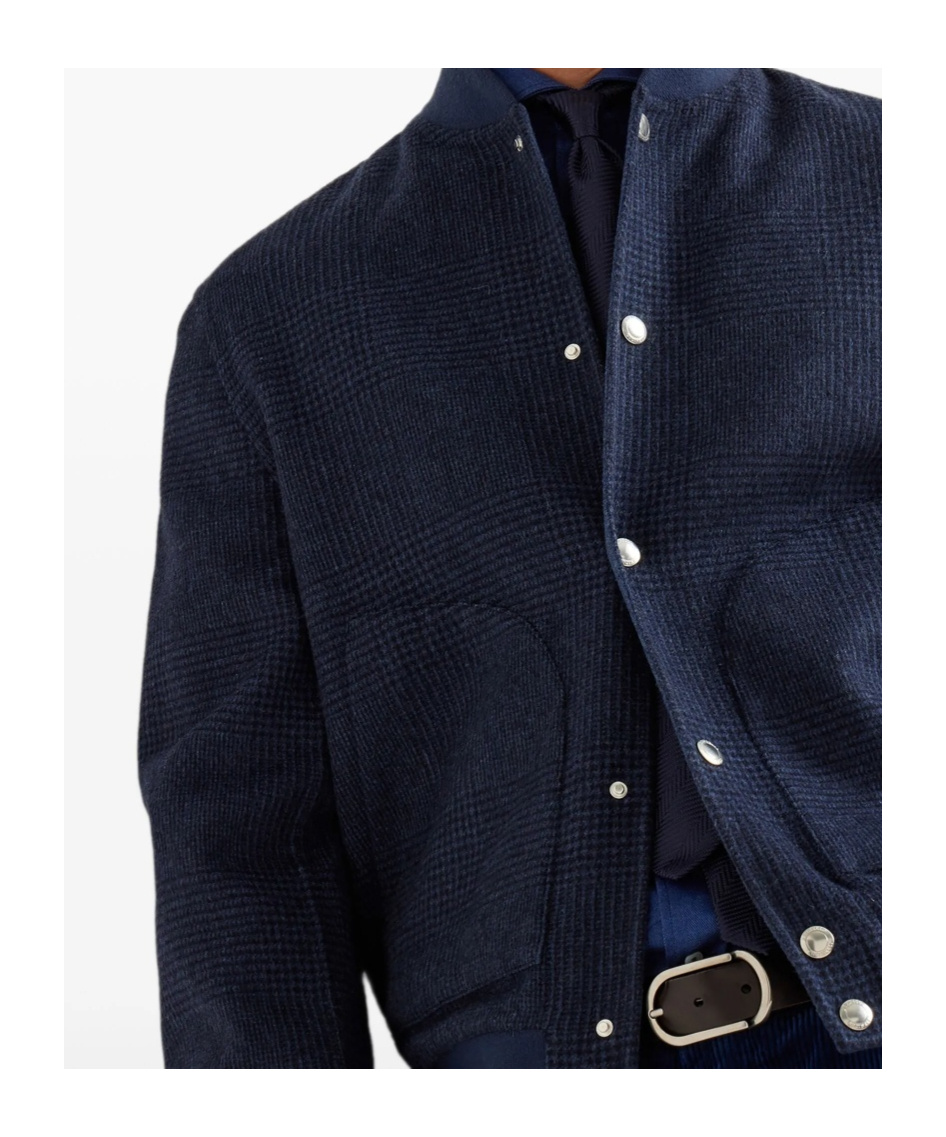 Brunello Cucinelli Check-pattern Bomber Jacket In Blue
