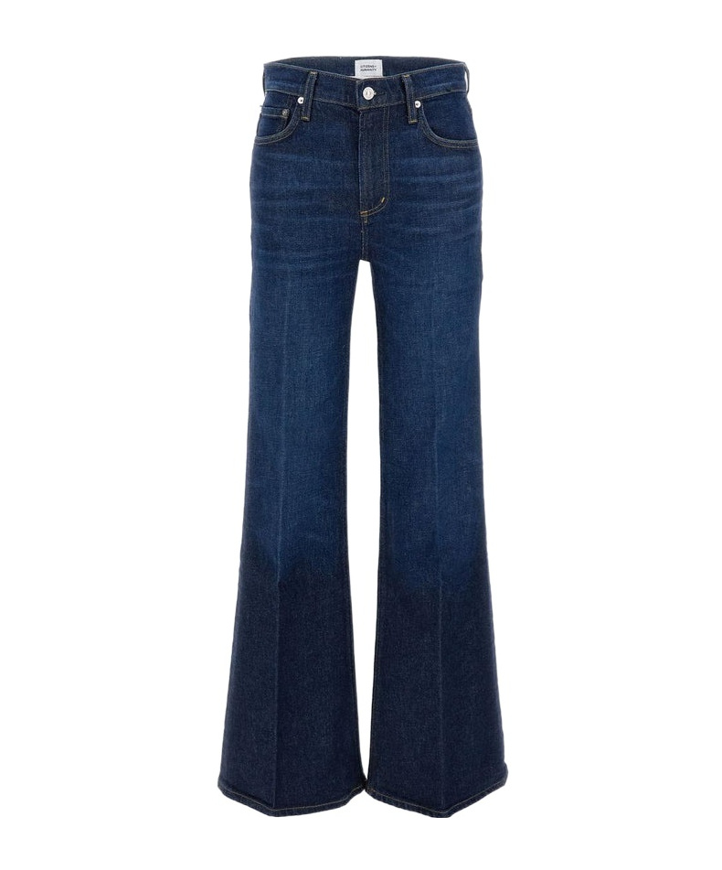 Citizen Of Humanity Lilah Flared-cuffs Straight-leg High-rise Stretch-regenerative-denim Blend Jeans In Blue