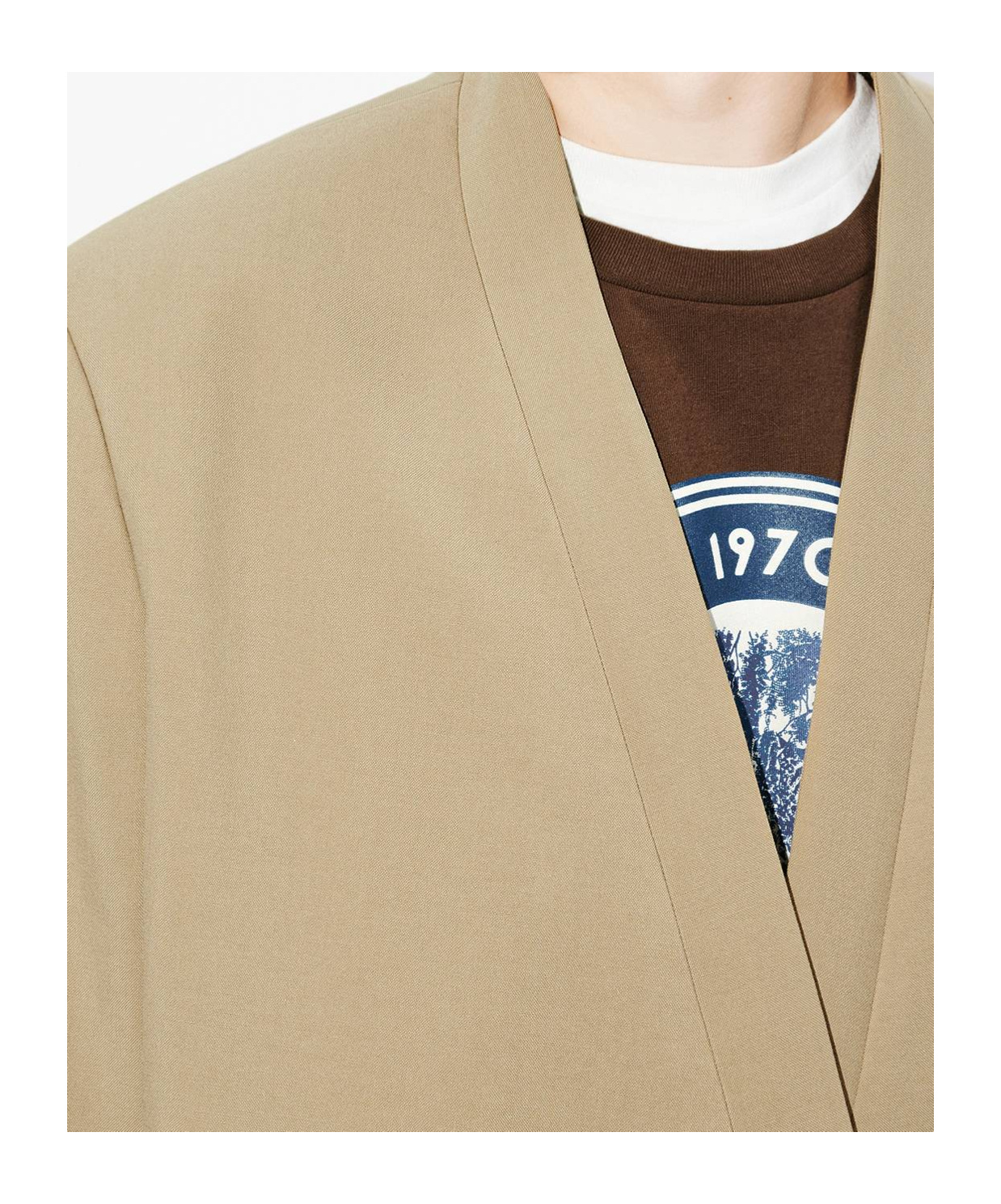 Kenzo Collarless Double-breasted Wool Blazer In Nude