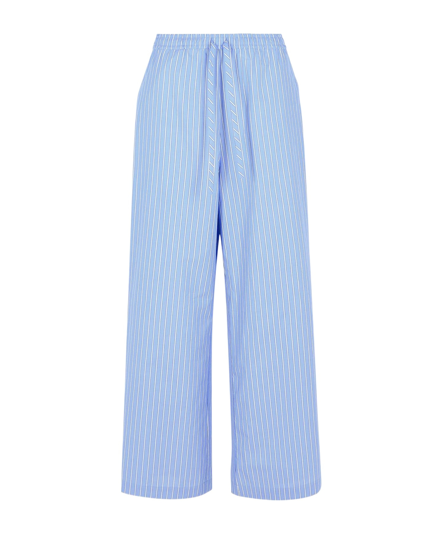 Marni Cotton Trousers With Elastic Waistband And Striped Pattern In Blue