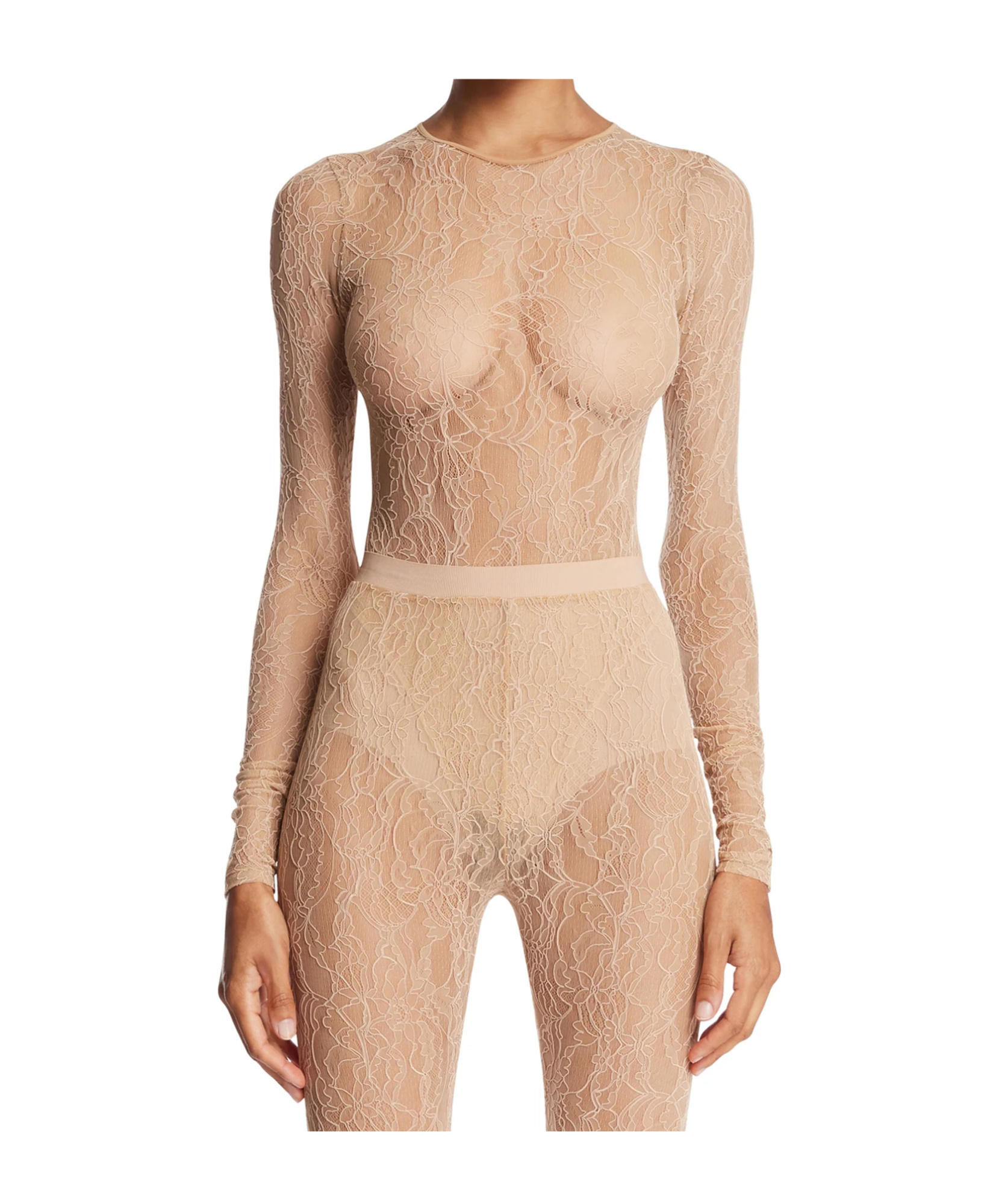 Wardrobe.nyc Lace Long-sleeves Bodysuit In Neutral