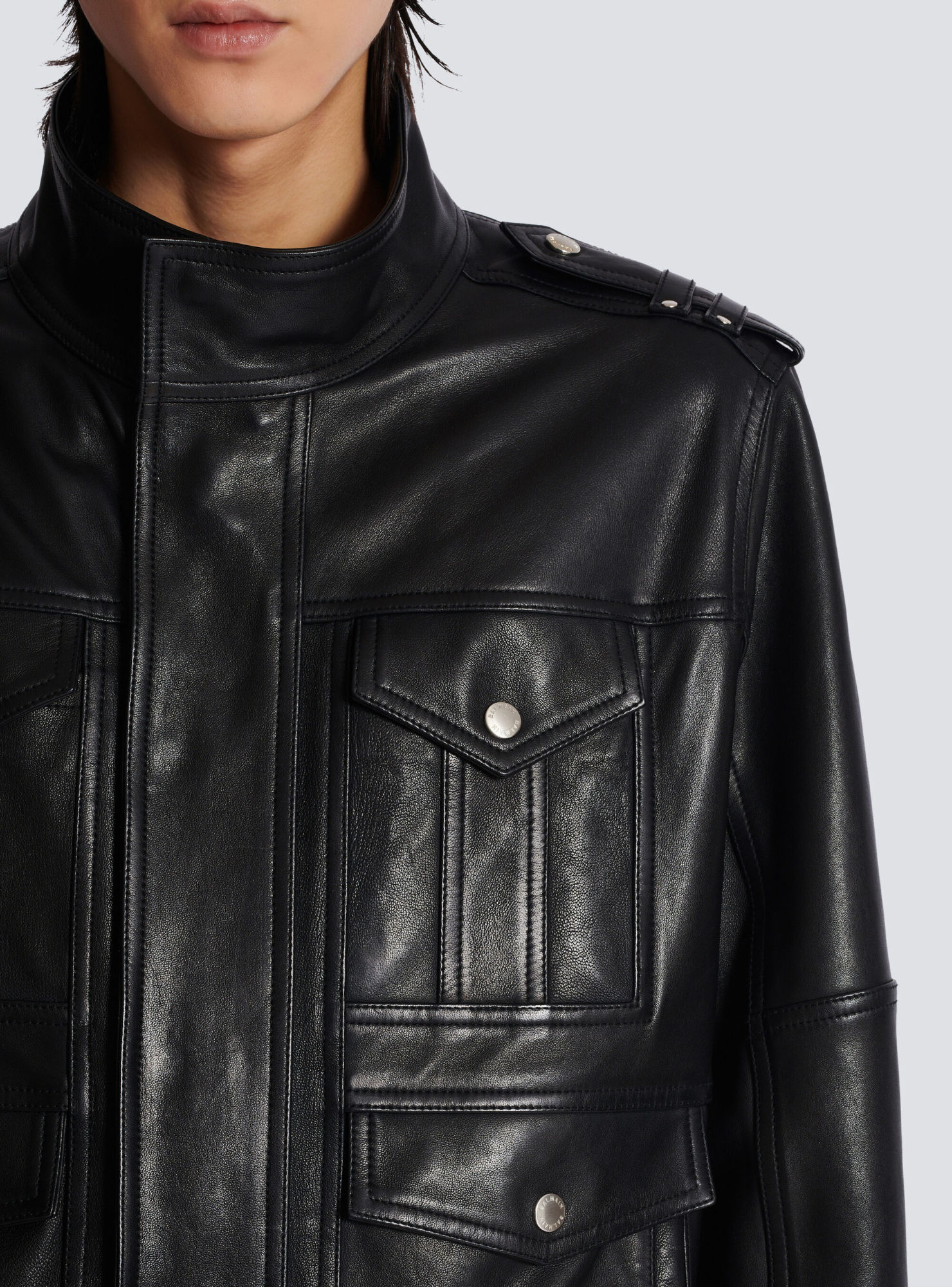 Balmain Lambskin Leather Jacket With 4 Pockets In Black