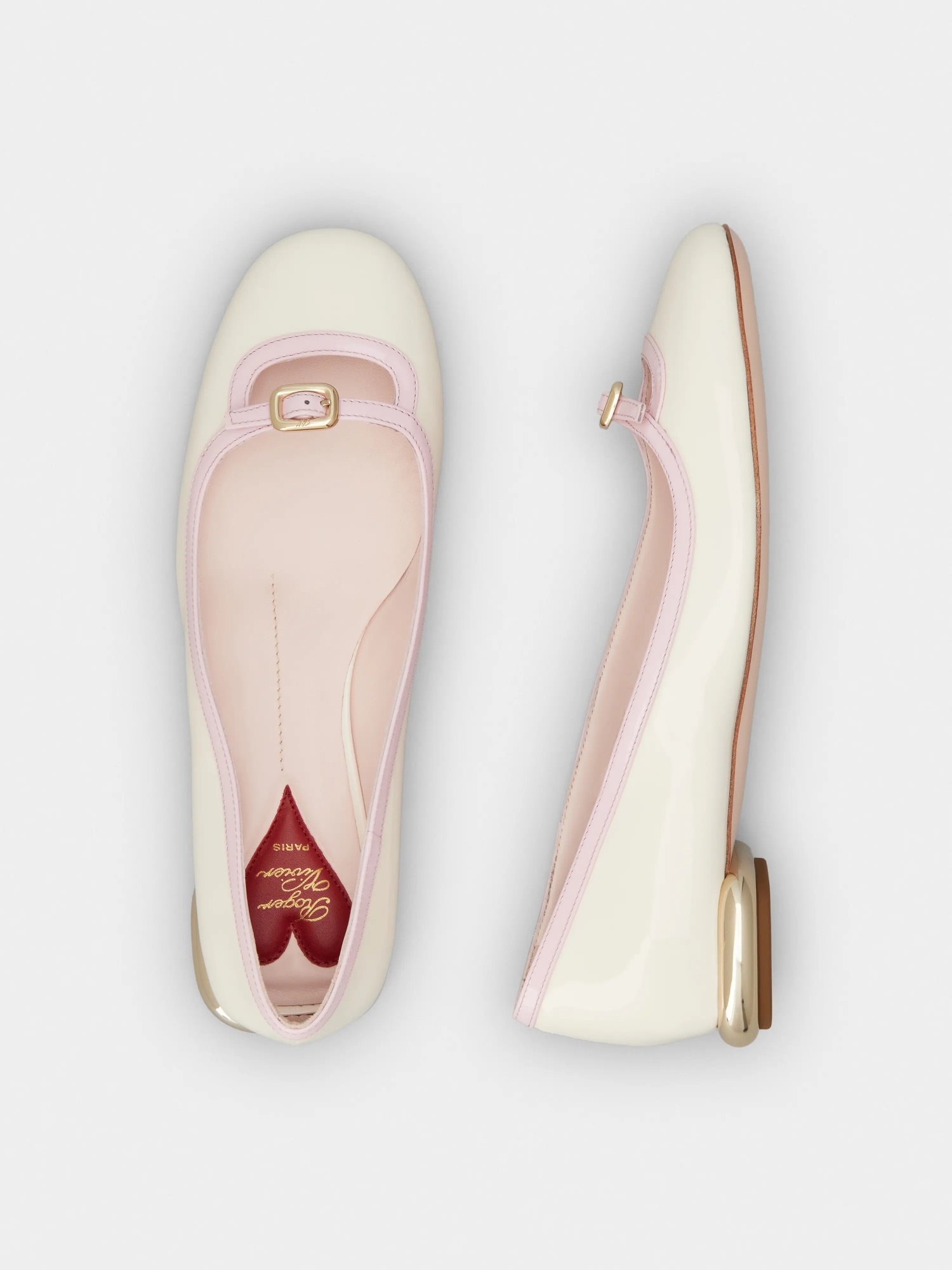 Roger Vivier Viv' Podium Ballerinas In Patent Leather In White