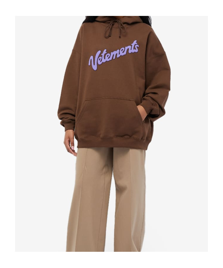 Vetements Logo Hooded Sweater In Brown