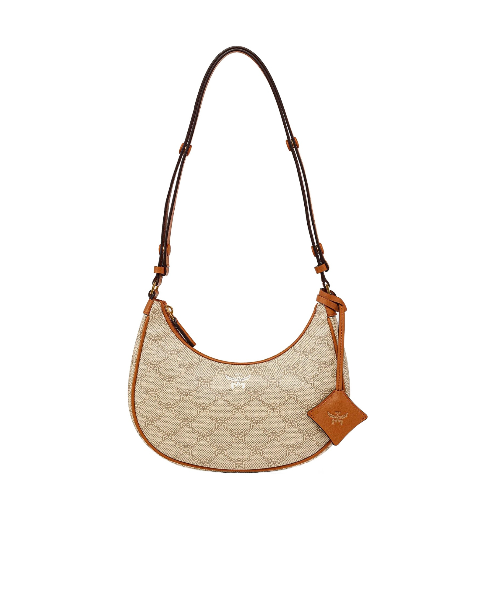 Mcm Small Ascending Moon Shoulder Bag In Nude