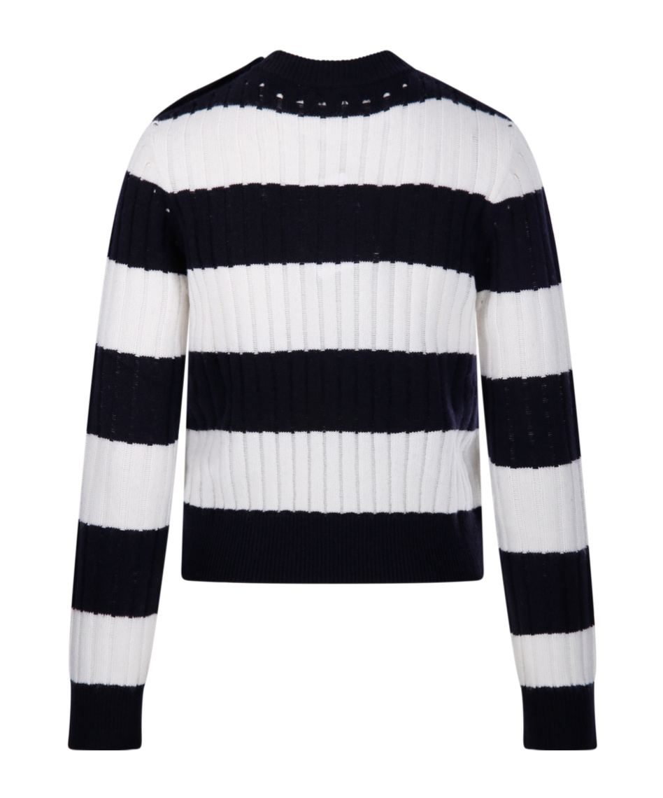 Max Mara Striped Crop Sweater In Wool And Cashmere In Black