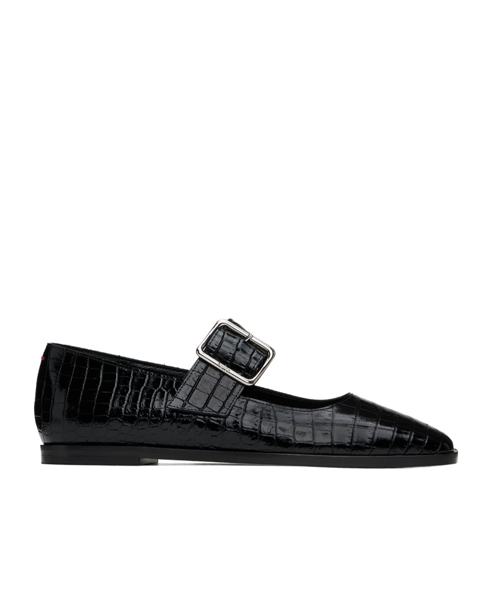 Aeyde Sunny Alligator Flats In Black