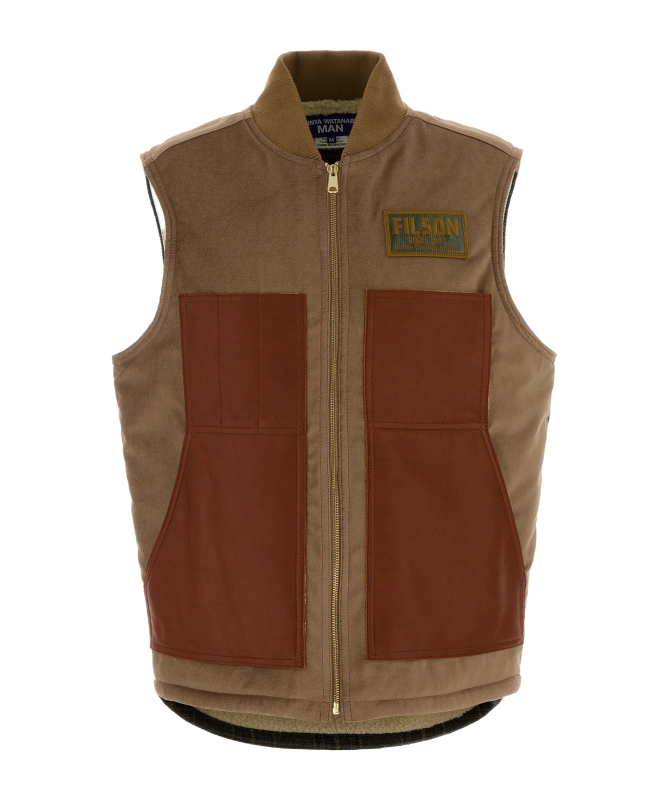 Junya Watanabe Sleeveless Jacket With Patch Pockets And Contrast Panels In Brown