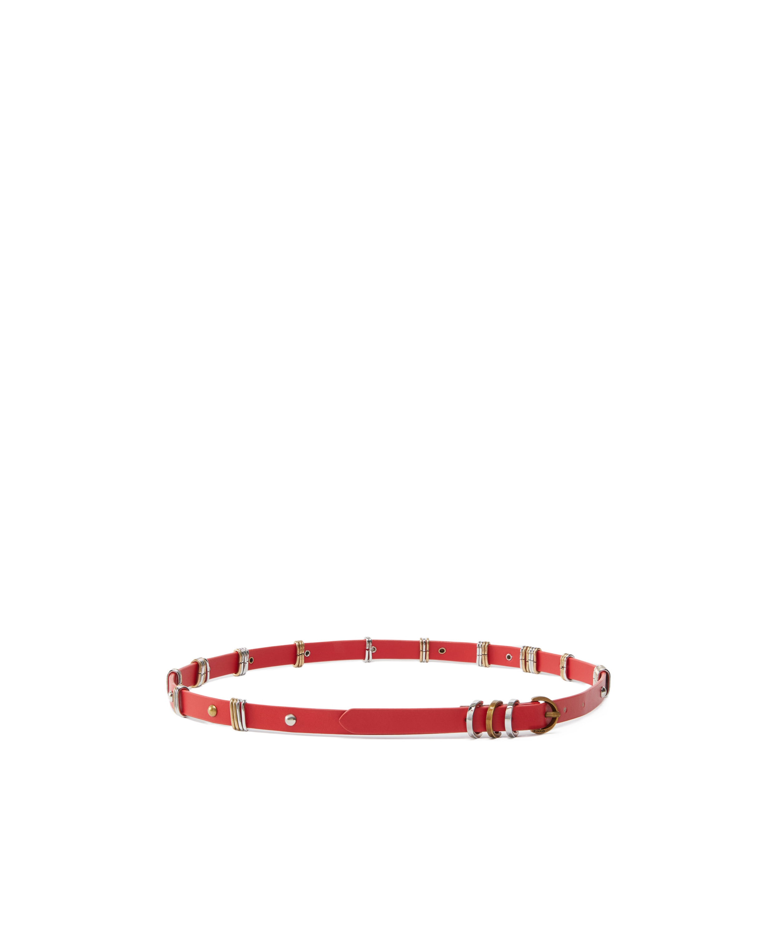 Pinko Thin Leather Belt With Metal Rings, 1.5cm In Red