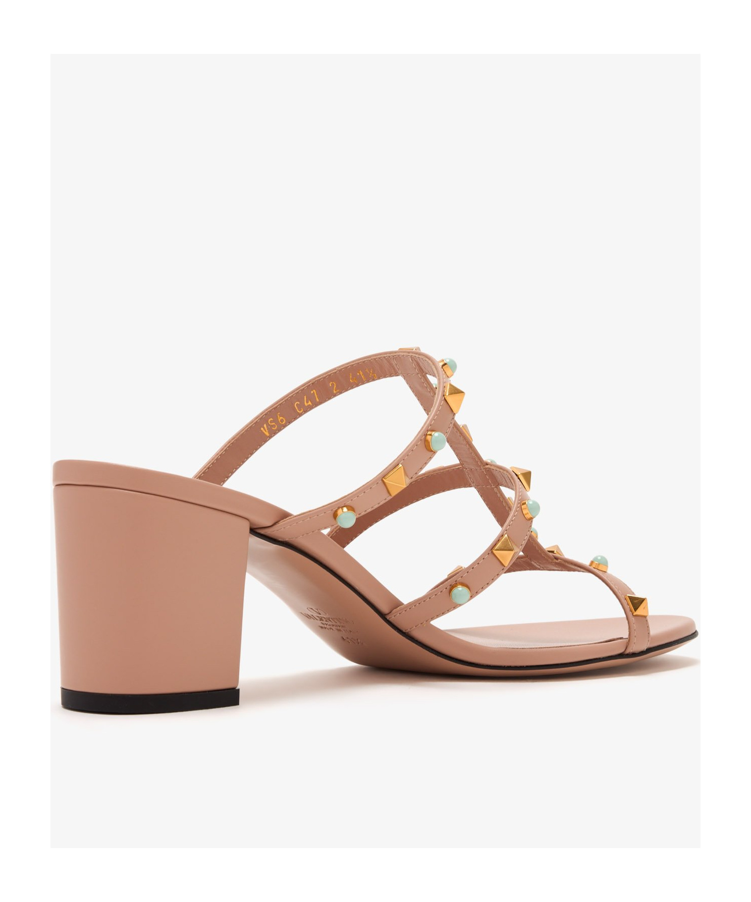Valentino Rockstud Slide Sandal In Calfskin With Cabochon Stones 60mm In Pink