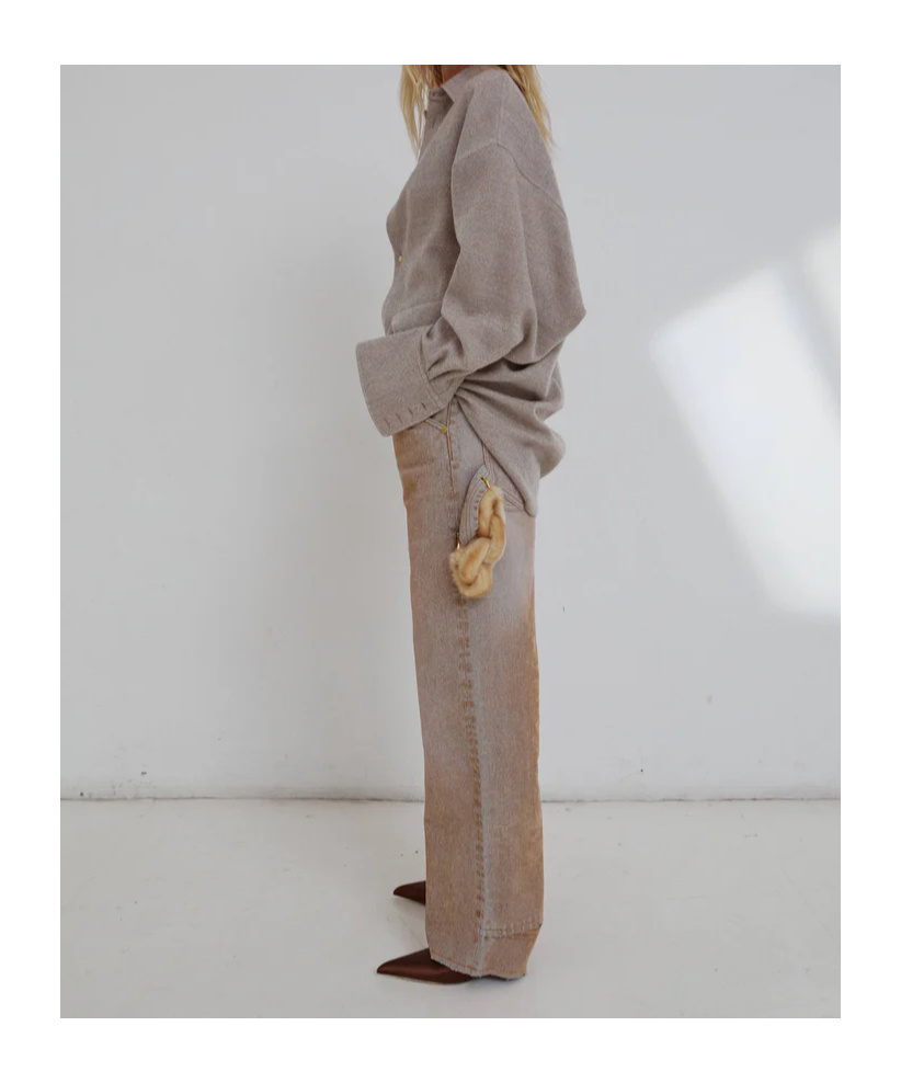 Darkpark Lisa - Chain Adorned Loose Fit Carpenter Flock Denim In Gray