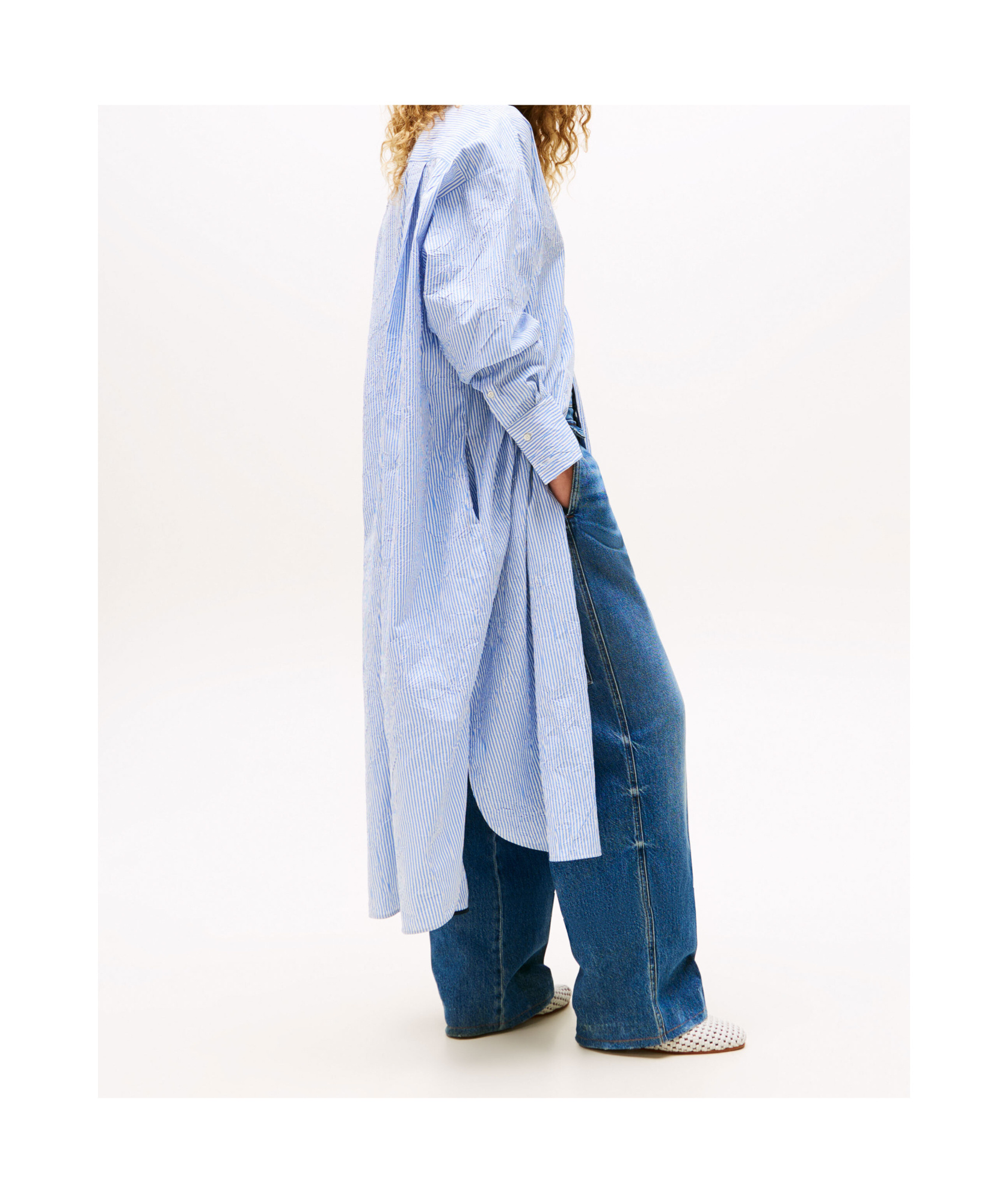 Tommy Hilfiger The Runway Collection Long Oversized Shirt In Blue Stripes
