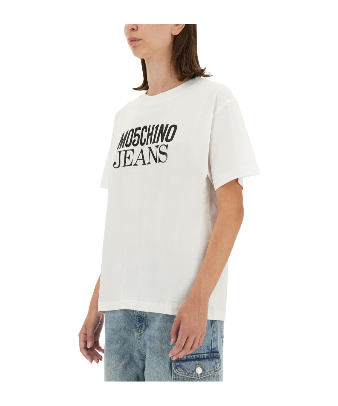 Moschino Ribbed Crew-neck Cotton T-shirt With Short Sleeves In White