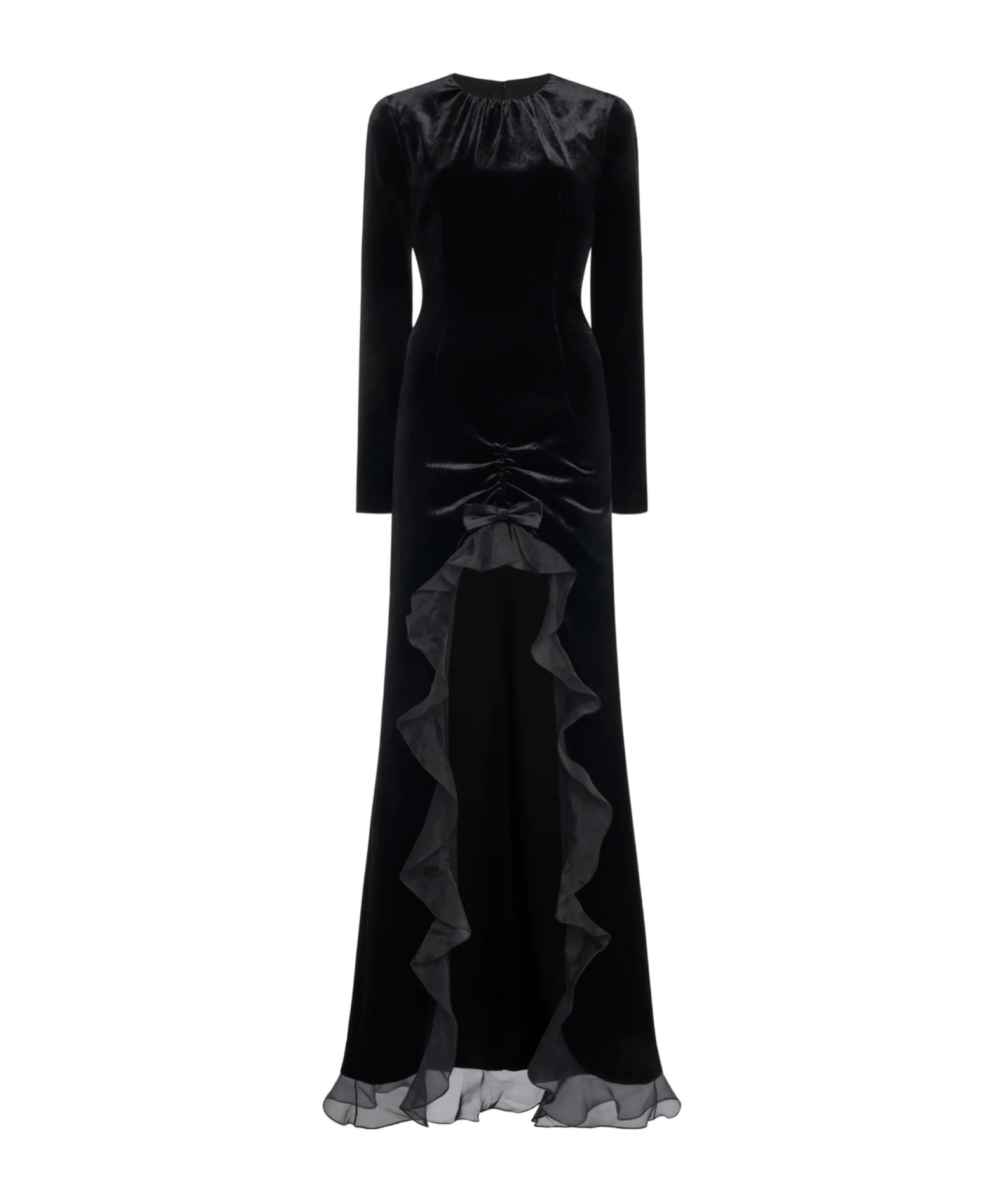 Alessandra Rich Velvet Dress With Ruches In Black