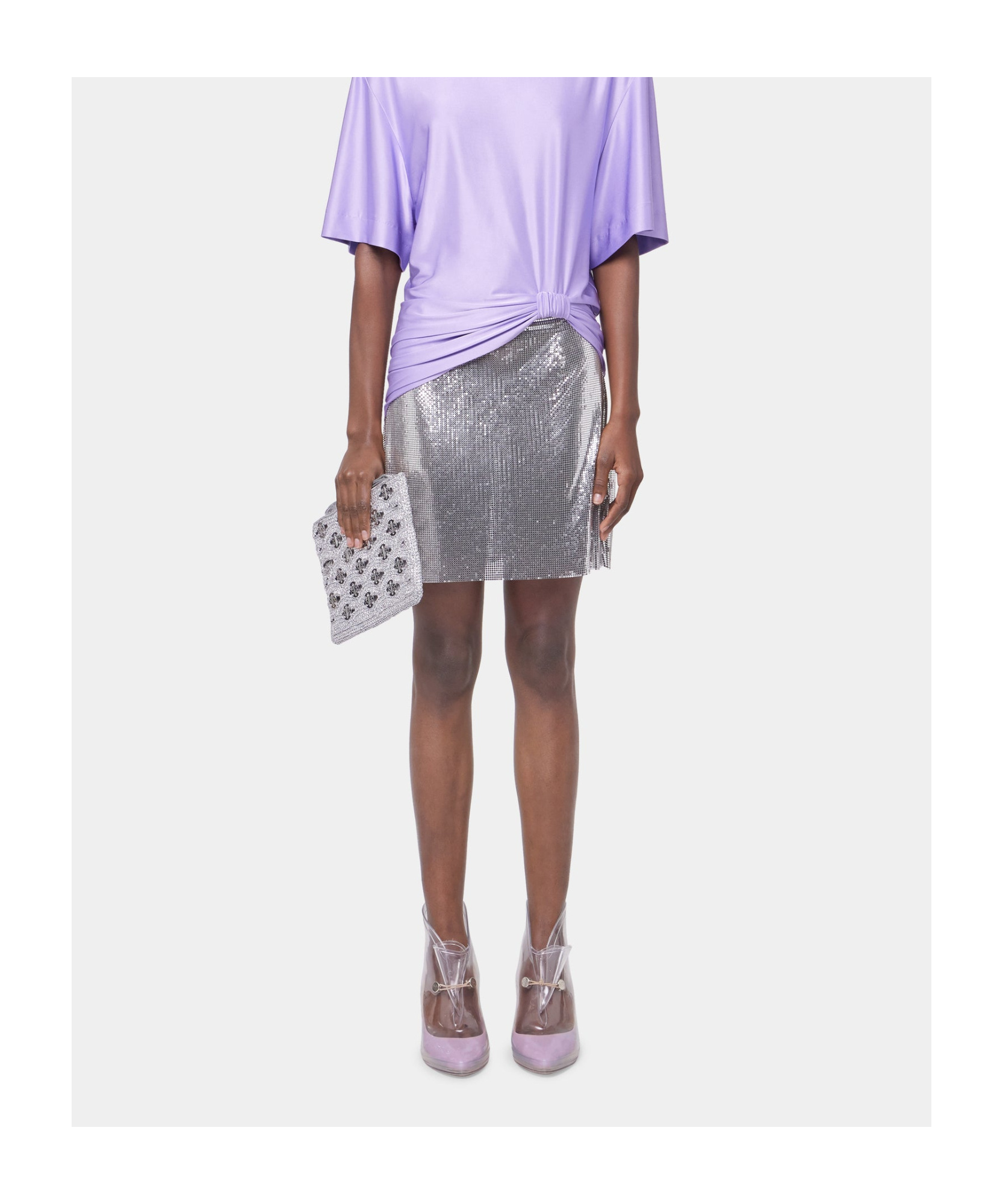 Rabanne Pouch In Lurex Raffia In Silver